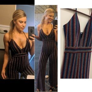 Rainbow striped sparkly stretchy romper